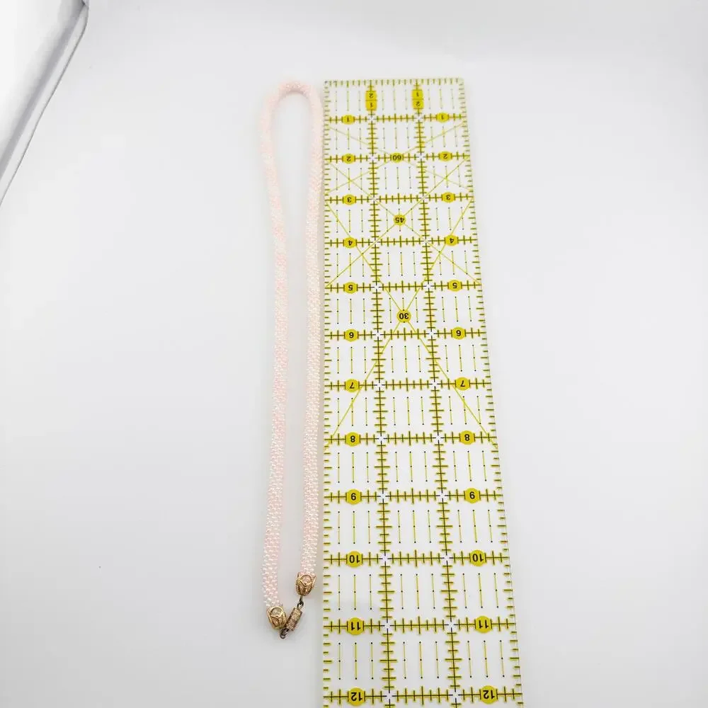 Vintage Pink White‎ Beaded Rope Necklace Gold Tone Filigree Clasp Handmade
